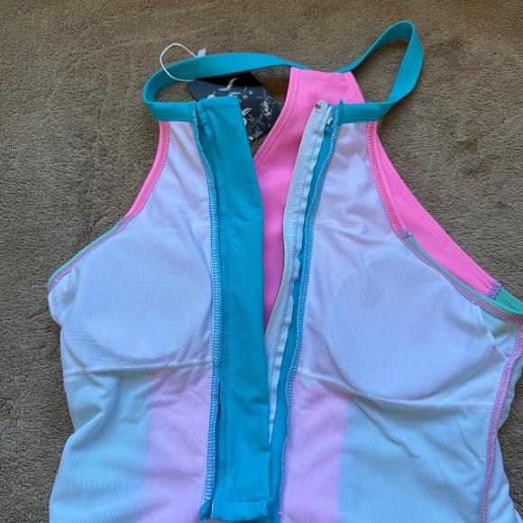 NWT Bikinx Pink & Green Front Zip One Piece Swimsuit Women's Size Small - Picture 12 of 17